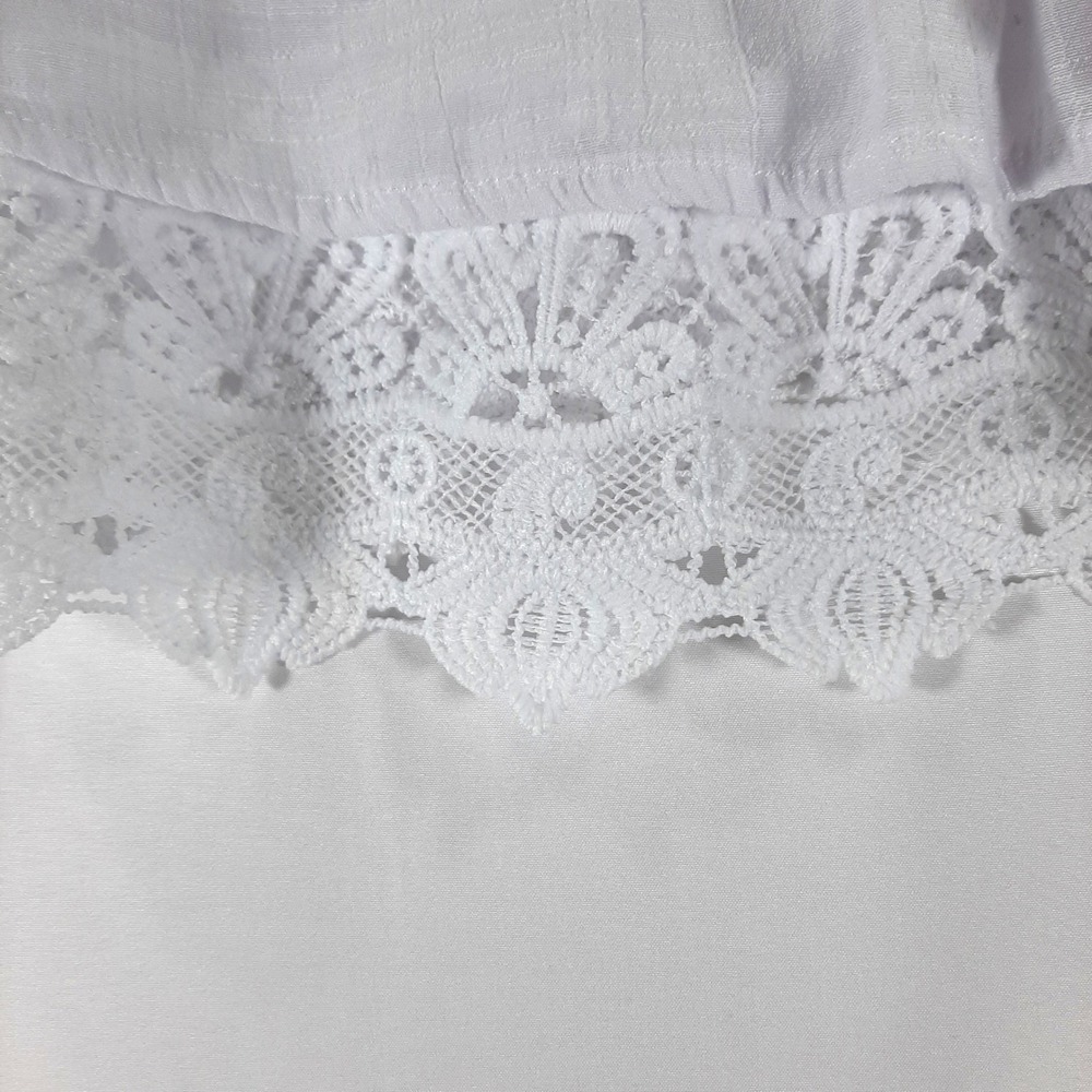 Unique Spectrum White Lace Trim Gauze Peasant Top 1X Boho Tassel Bell Sleeve - Picture 7 of 11